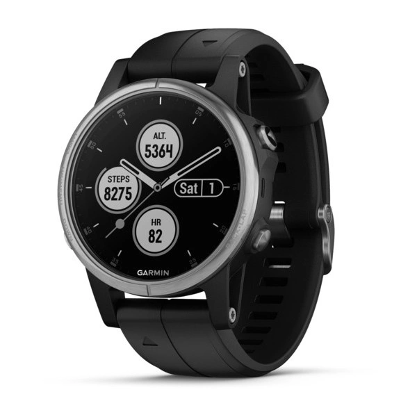 Часы Garmin Fenix 5S Plus серебристые с черным ремешком
